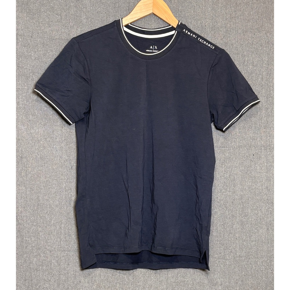 Armani Exchange Mens Slim Fit T-Shirt Navy Blue Logo Shoulder Sz XS